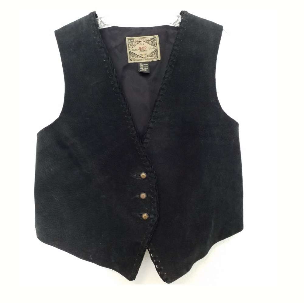 Black Leather Formal Vest w Adjustable Tie on Back